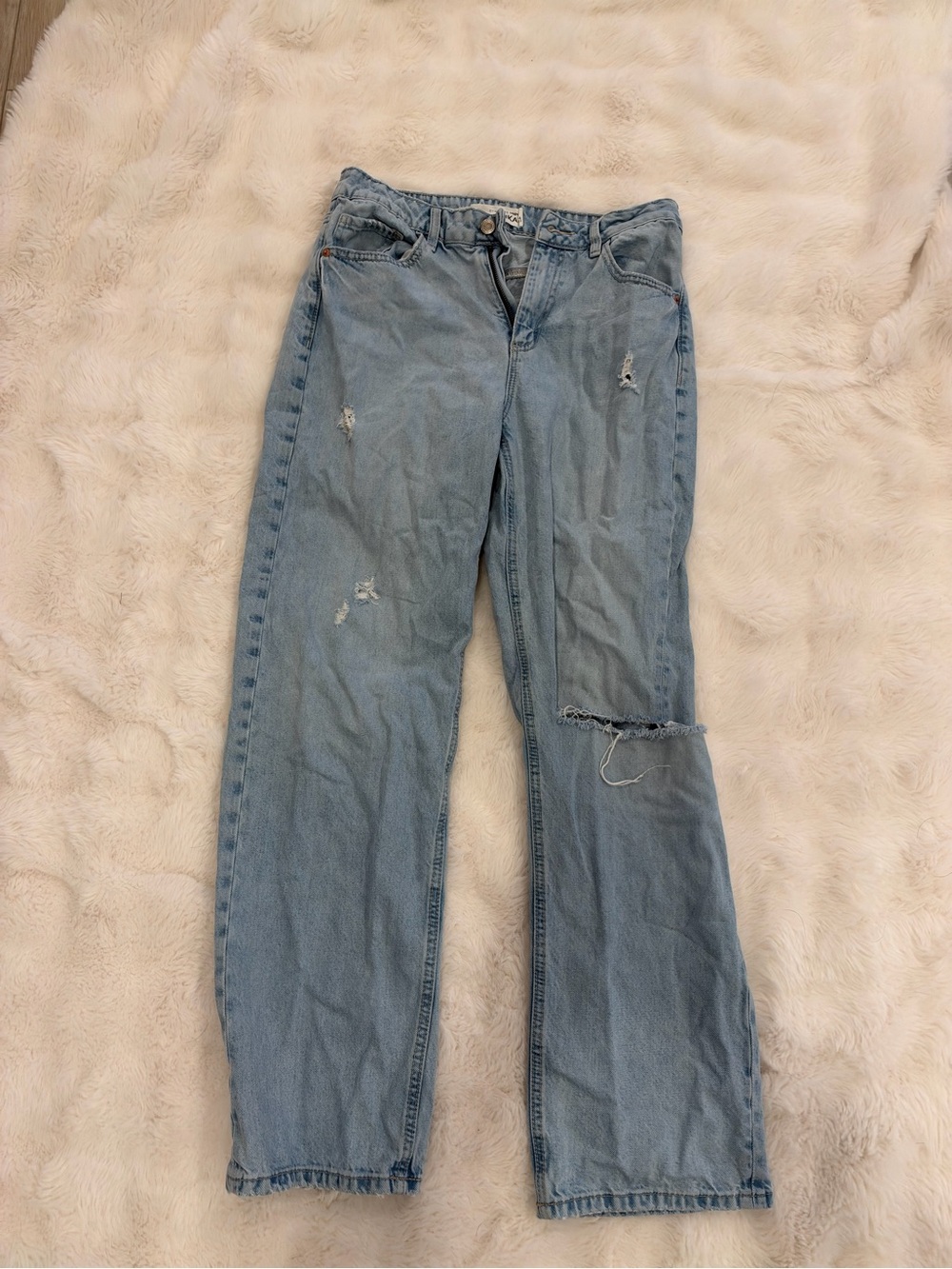 Light Blue Distressed Women’s Jeans - Classic Straight Leg